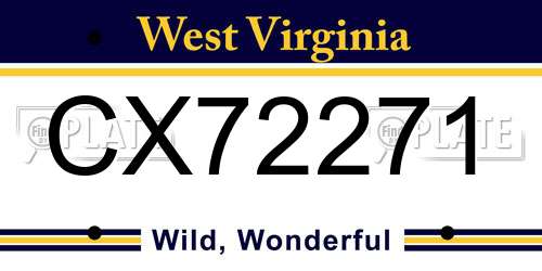 CX72271 West Virginia License Plate