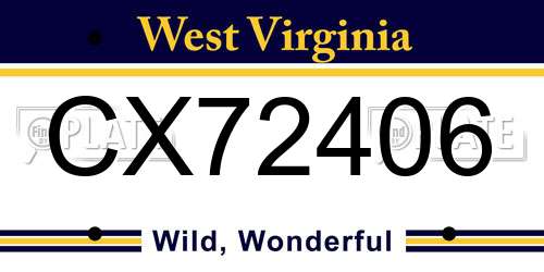 CX72406 West Virginia License Plate