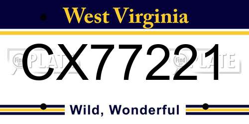 CX77221 West Virginia License Plate