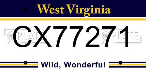 CX77271 West Virginia License Plate