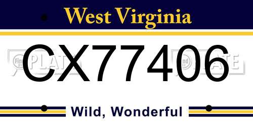CX77406 West Virginia License Plate
