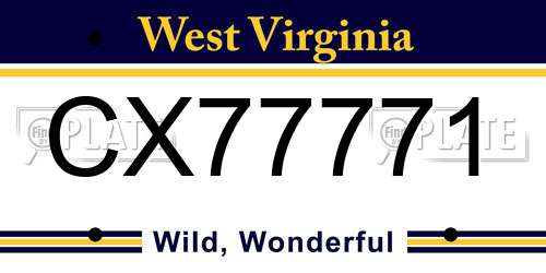 CX77771 West Virginia License Plate