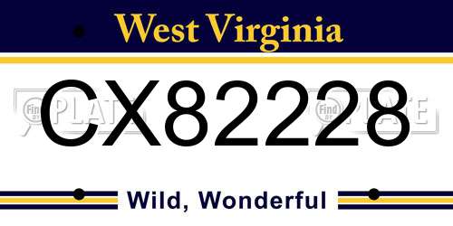 CX82228 West Virginia License Plate