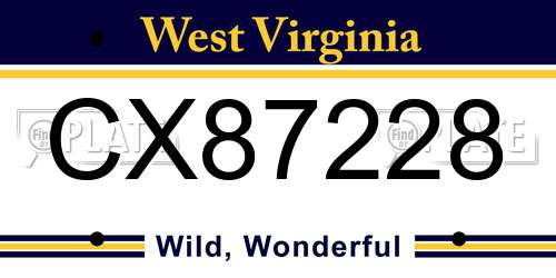 CX87228 West Virginia License Plate
