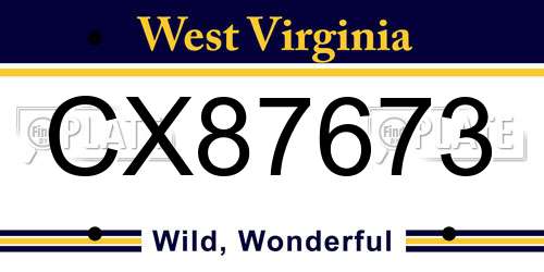 CX87673 West Virginia License Plate