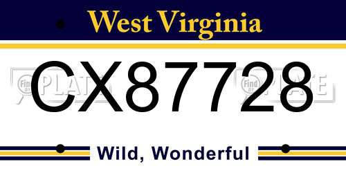 CX87728 West Virginia License Plate