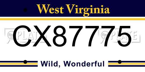 CX87775 West Virginia License Plate