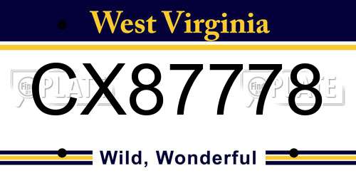 CX87778 West Virginia License Plate