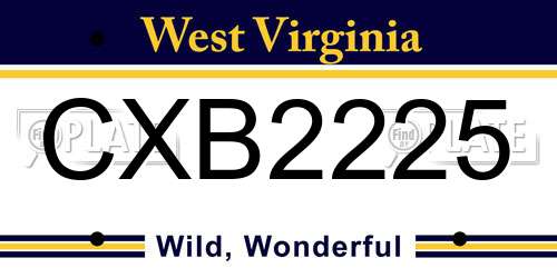 CXB2225 West Virginia License Plate