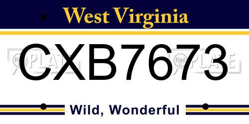 CXB7673 West Virginia License Plate
