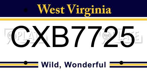 CXB7725 West Virginia License Plate
