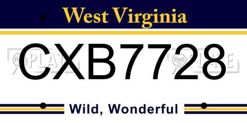 CXB7728 West Virginia License Plate