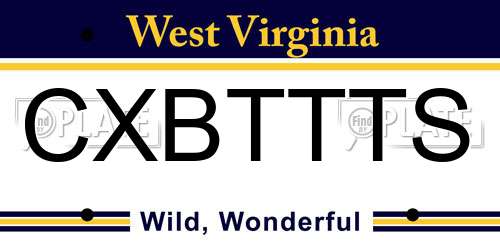 CXBTTTS West Virginia License Plate
