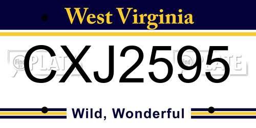 CXJ2595 West Virginia License Plate