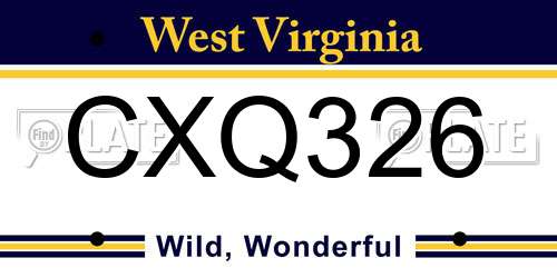 CXQ326 West Virginia License Plate