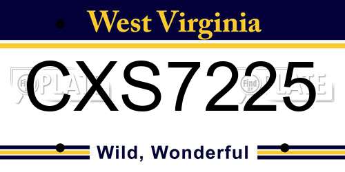 CXS7225 West Virginia License Plate