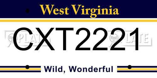 CXT2221 West Virginia License Plate