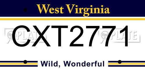 CXT2771 West Virginia License Plate