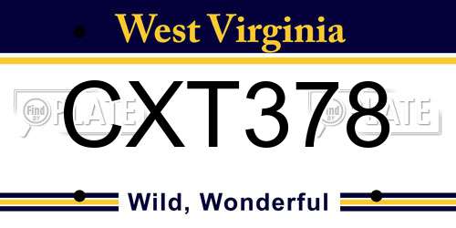 CXT378 West Virginia License Plate