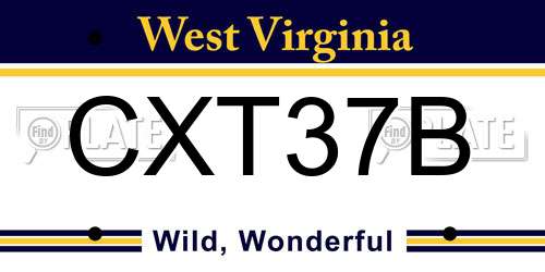 CXT37B West Virginia License Plate
