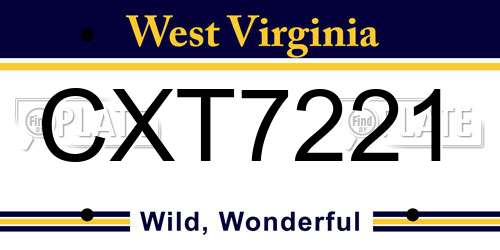 CXT7221 West Virginia License Plate