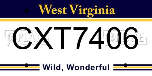 CXT7406 West Virginia License Plate