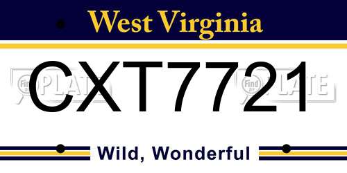 CXT7721 West Virginia License Plate