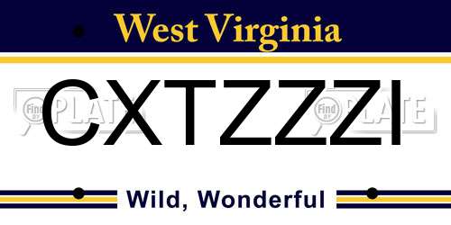 CXTZZZI West Virginia License Plate