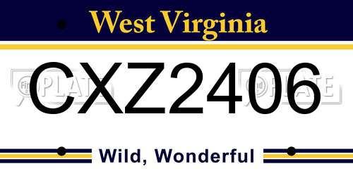 CXZ2406 West Virginia License Plate