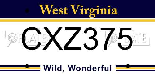 CXZ375 West Virginia License Plate