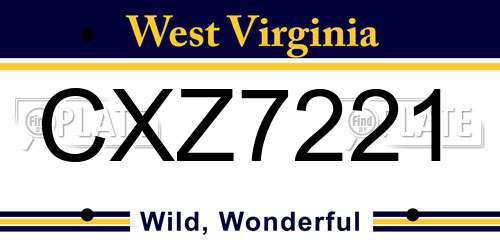 CXZ7221 West Virginia License Plate