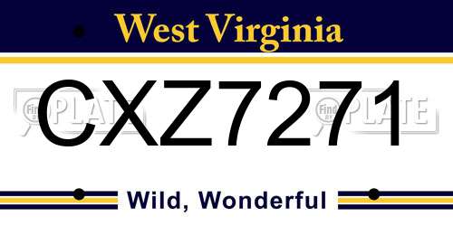 CXZ7271 West Virginia License Plate