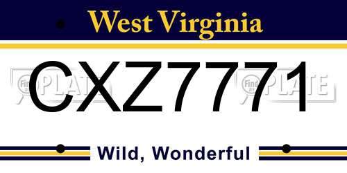 CXZ7771 West Virginia License Plate