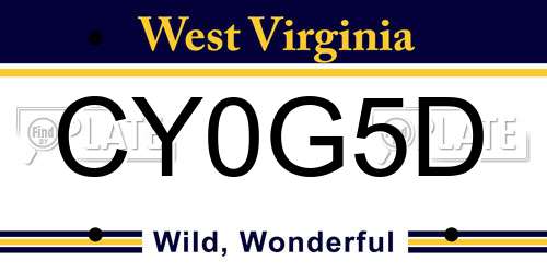 CY0G5D West Virginia License Plate