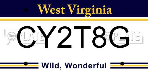 CY2T8G West Virginia License Plate