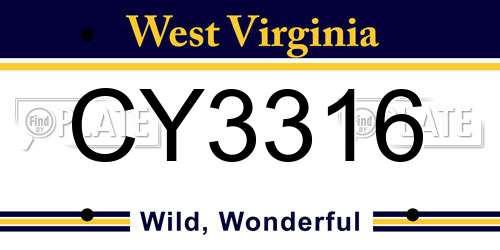 CY3316 West Virginia License Plate