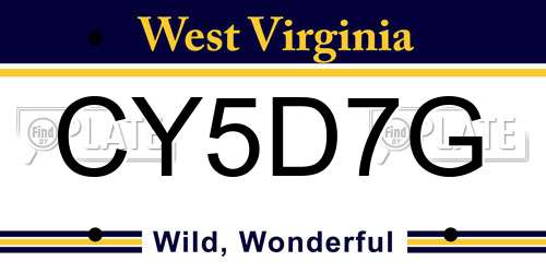 CY5D7G West Virginia License Plate