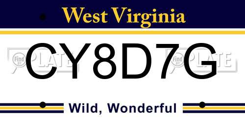 CY8D7G West Virginia License Plate