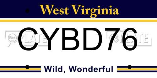 CYBD76 West Virginia License Plate