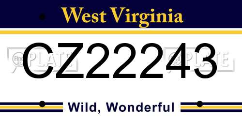 CZ22243 West Virginia License Plate