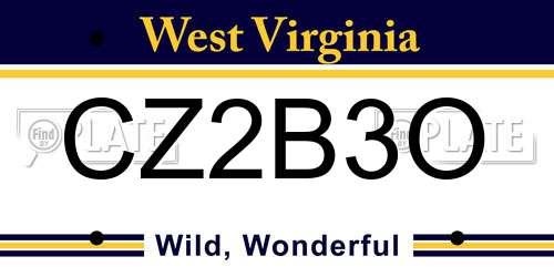 CZ2B3O West Virginia License Plate