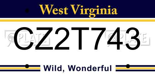 CZ2T743 West Virginia License Plate