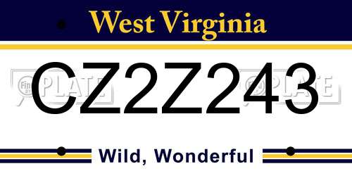 CZ2Z243 West Virginia License Plate