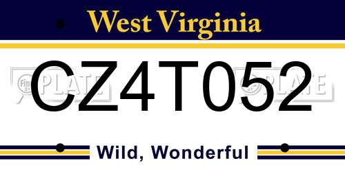CZ4T052 West Virginia License Plate