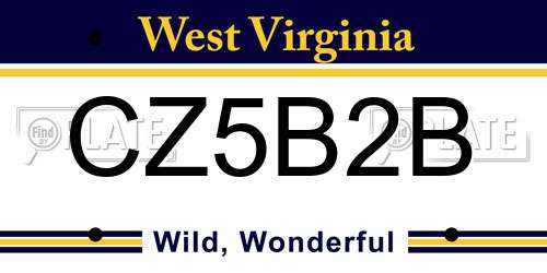 CZ5B2B West Virginia License Plate