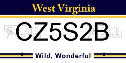 CZ5S2B West Virginia License Plate