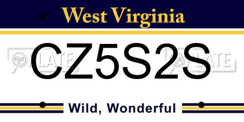 CZ5S2S West Virginia License Plate