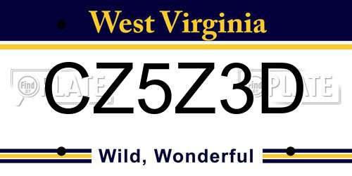 CZ5Z3D West Virginia License Plate