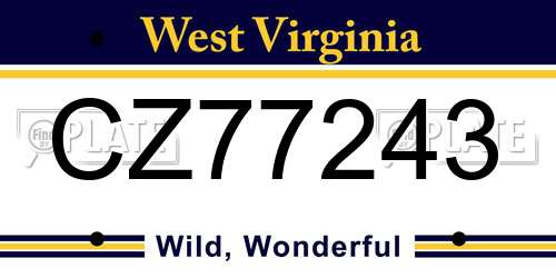 CZ77243 West Virginia License Plate