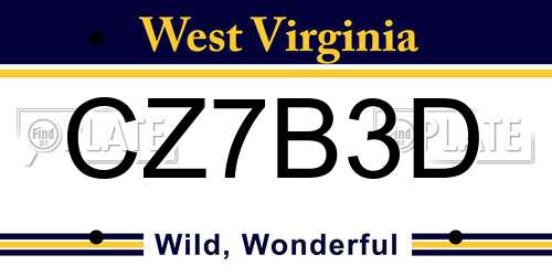 CZ7B3D West Virginia License Plate
